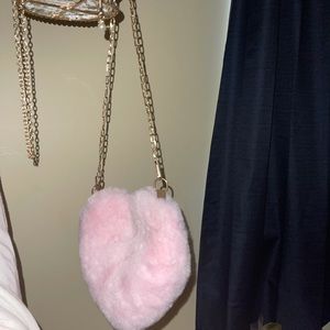 Fuzzy pink heart crossbody